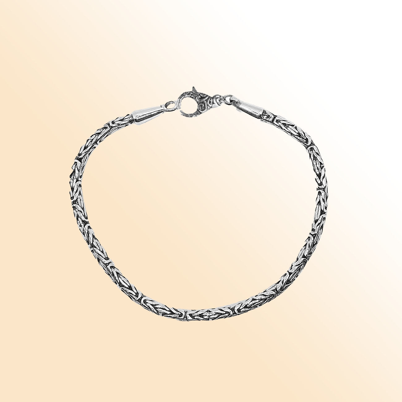 AB-1000-S-2MM Bali Hand Crafted Byzantine Style Sterling Silver Bracelet With Lobster Jewelry Bali Designs Inc 7