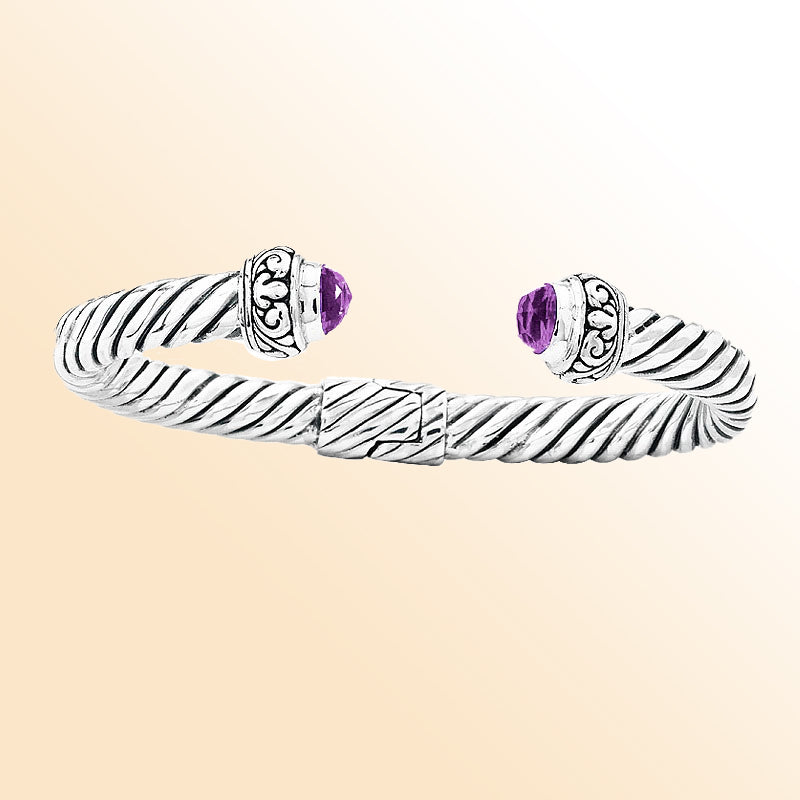 AB-1024-AM Sterling Silver Bangle With Amethyst Q. Jewelry Bali Designs Inc