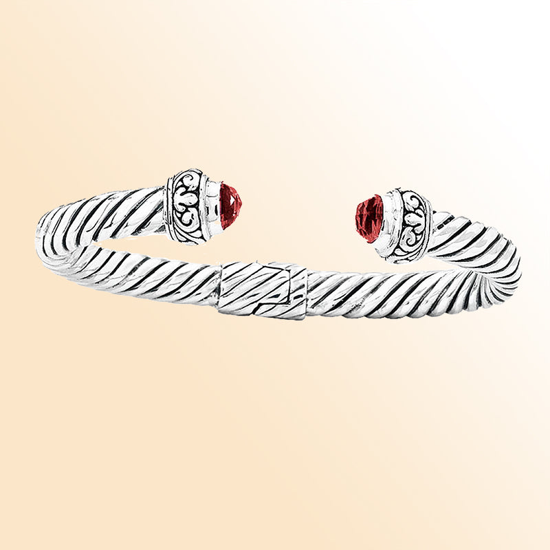 AB-1024-GA Sterling Silver Bangle With Garnet Q. Jewelry Bali Designs Inc