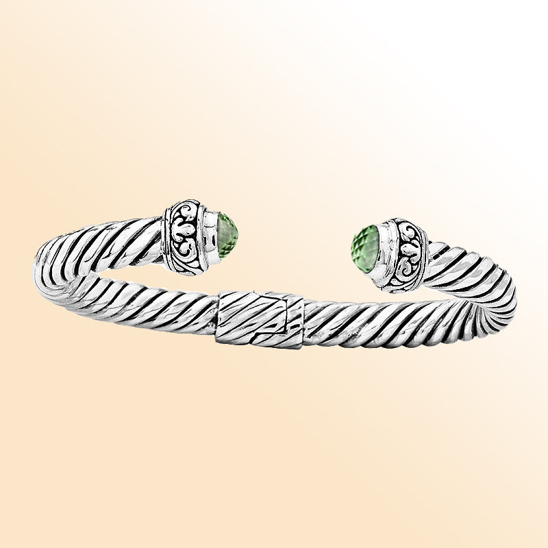 AB-1024-GAM Sterling Silver Bangle With Green Amethyst Q. Jewelry Bali Designs Inc