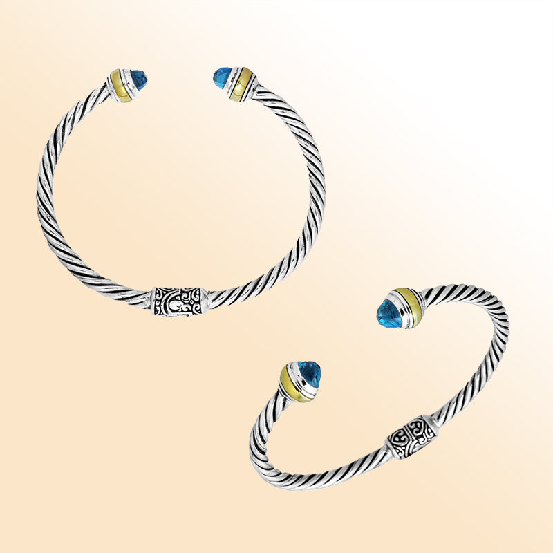 AB-1052-BT Sterling Silver Bangle With Blue Topaz Q. Jewelry Bali Designs Inc