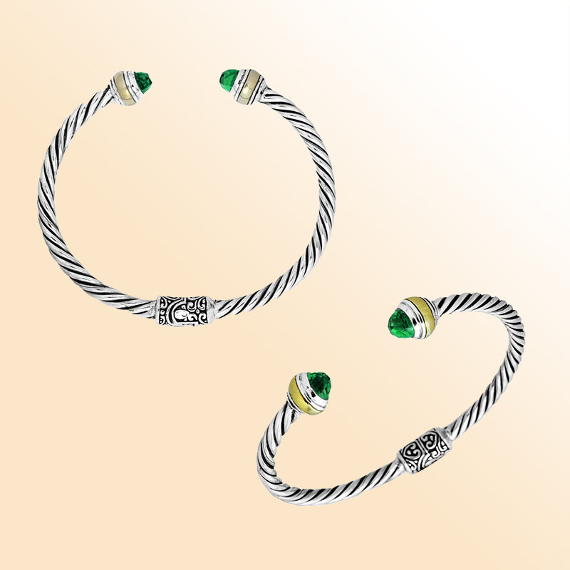 AB-1052-GQ Sterling Silver Bangle With Green Quartz Jewelry Bali Designs Inc