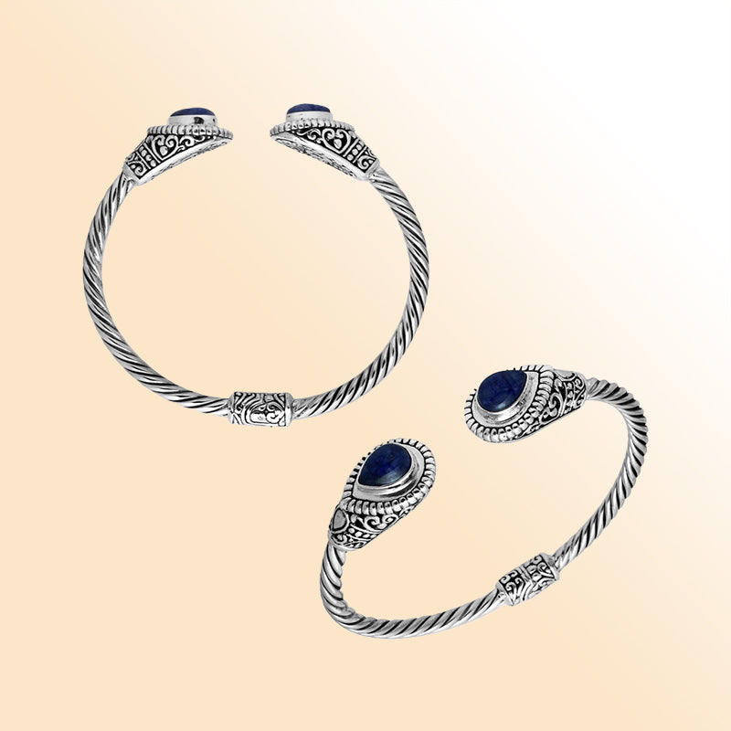 AB-1059-SP Sterling Silver Bangle With Sapphire Jewelry Bali Designs Inc