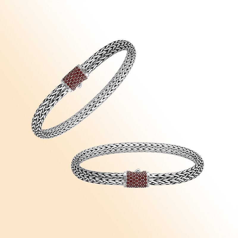 AB-1122-GA-7 Sterling Silver Bracelet With Garnet Q. Jewelry Bali Designs Inc