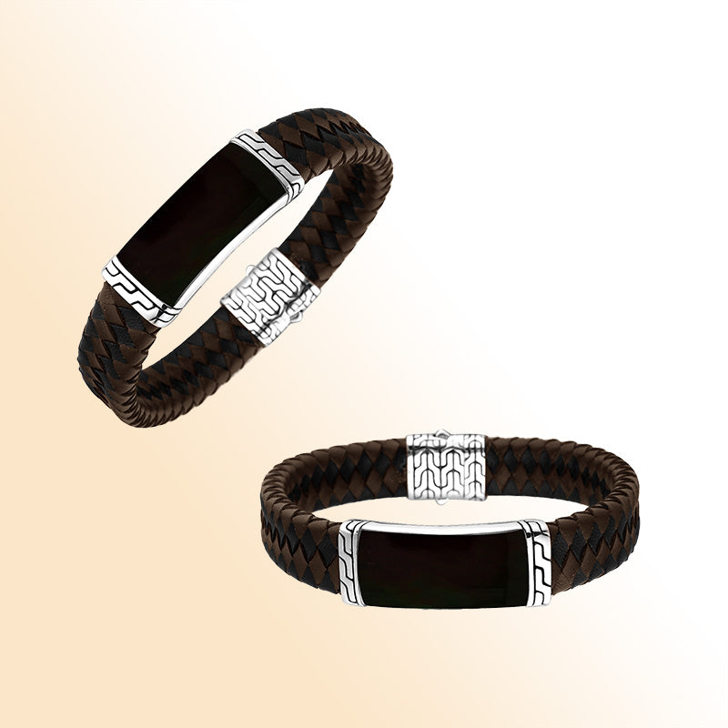 Mix Leather Bracelet With Sterling Silver And Black Shell