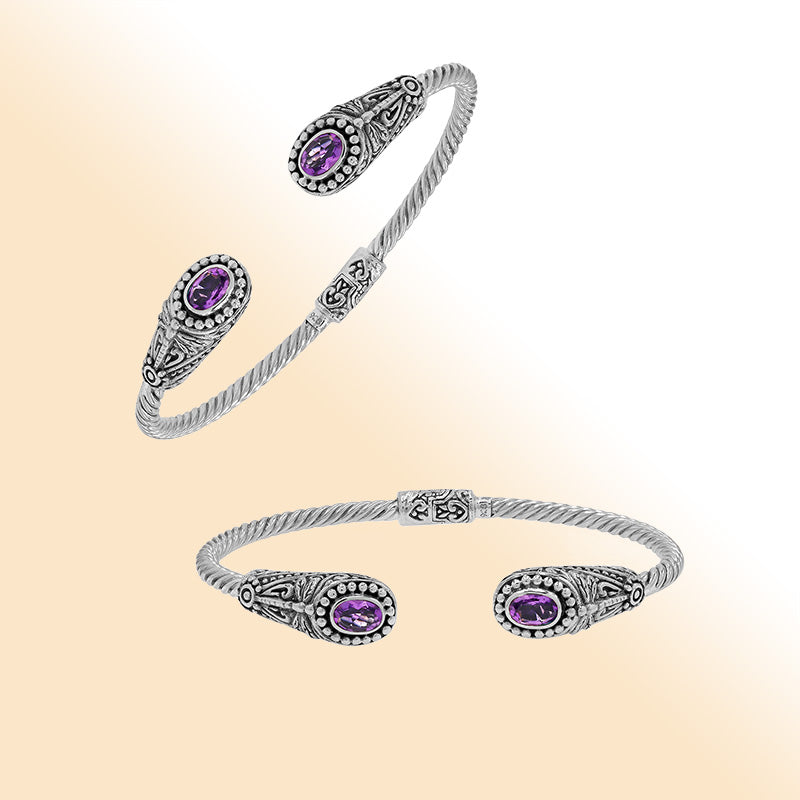 Sterling Silver Bangle With Amethyst Q. Jewelry Bali Designs Inc