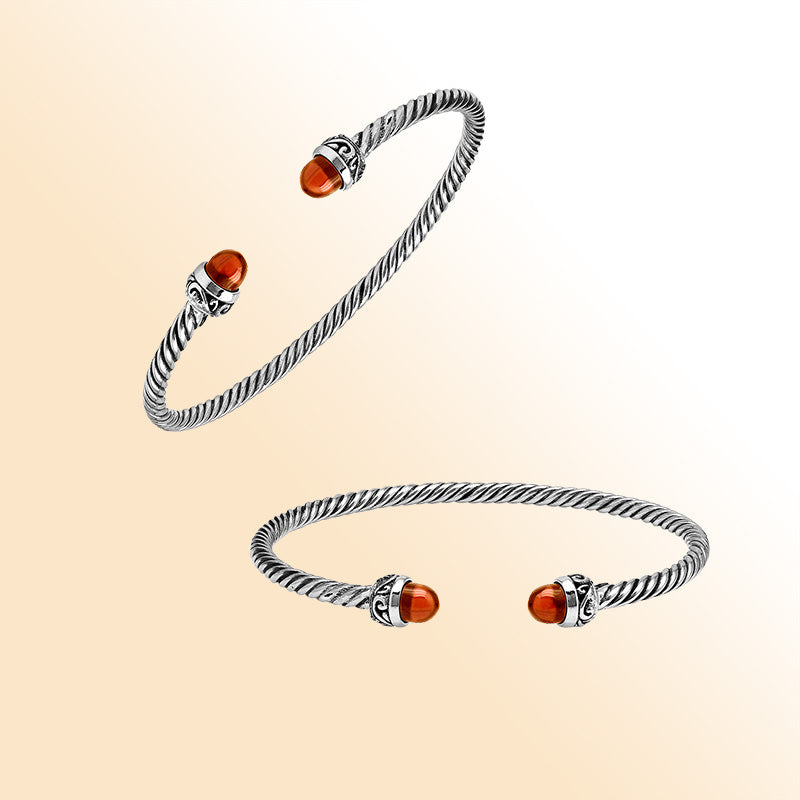 Sterling Silver Twisted Bangle With Red Coral End Caps For Retail
