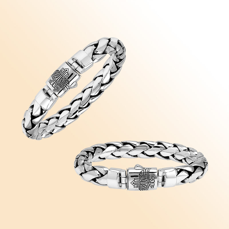 Sterling silver heavy chain bracelet with an 8×12 mm link pattern, polished finish, and secure push clasp for a stylish and durable everyday accessory.