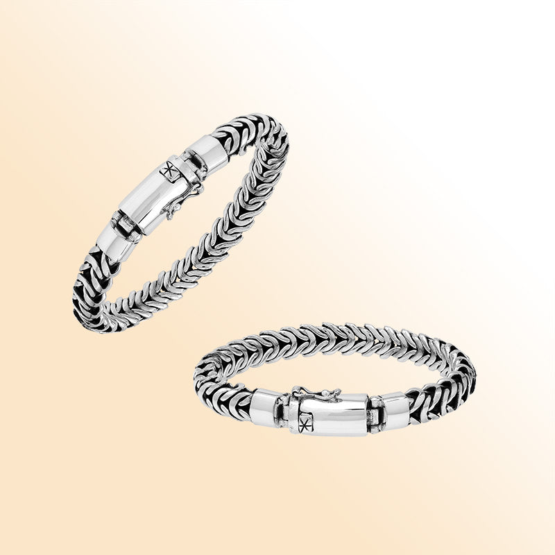 Handmade sterling silver wheat chain bracelet with Bali artisan design and secure clasp – unisex jewelry gift for men or women.