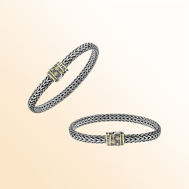 Handcrafted Sterling Silver & 18K Gold Bali Wheat Chain Bracelet