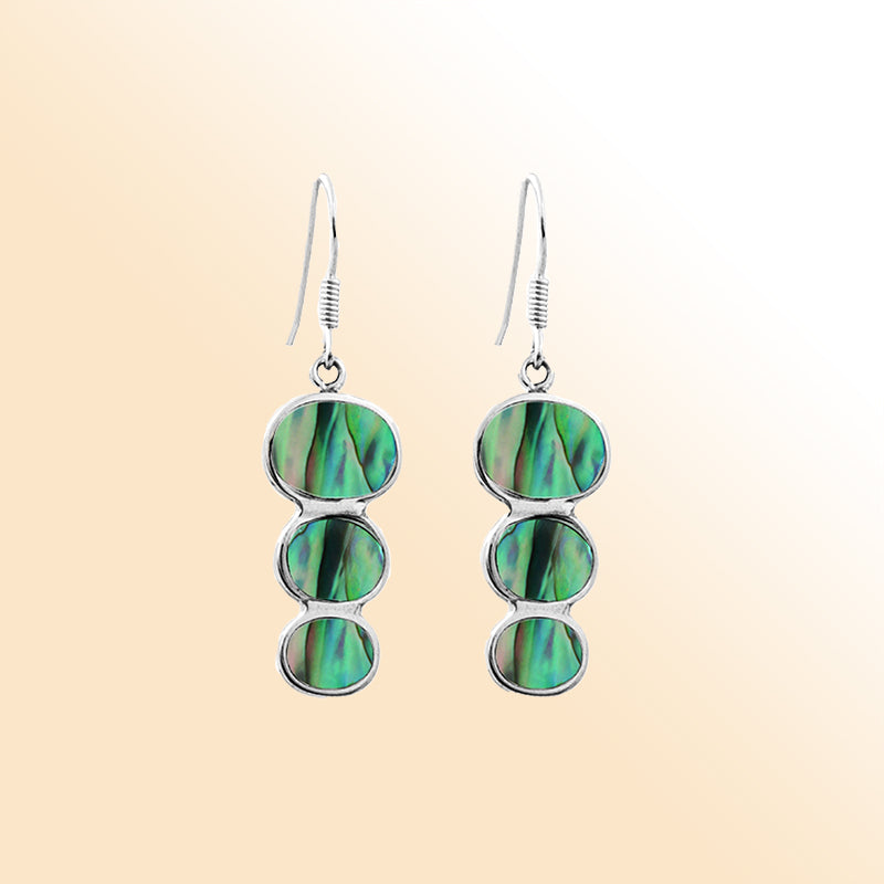 Sterling Silver Abalone Shell Triple Oval Drop Earrings Handcrafted In Bali