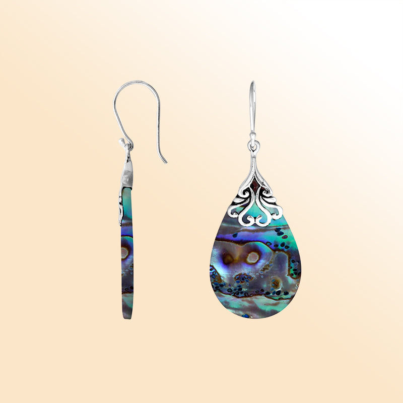 AE-1075-AB Sterling Silver Pears Shape Earring With Abalone Shell Jewelry Bali Designs Inc