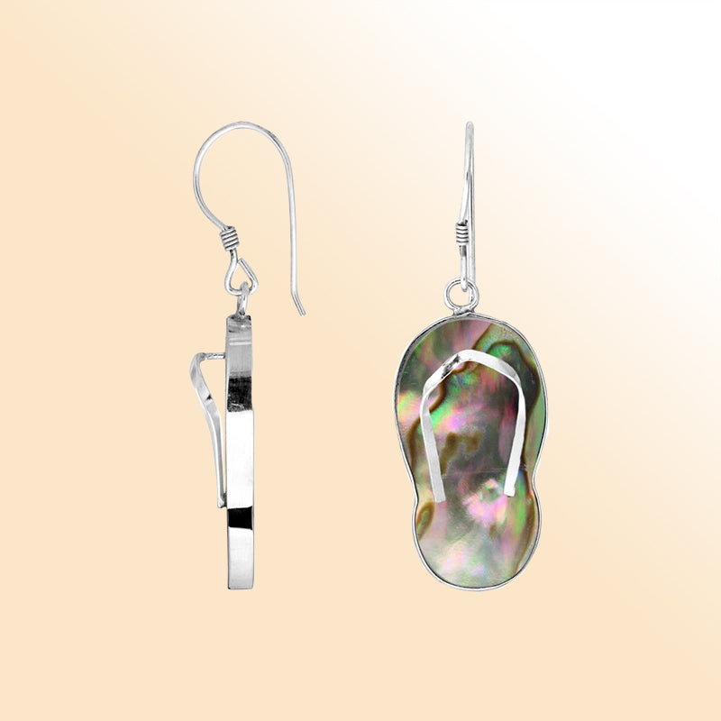 Sterling silver abalone shell flip flop earrings for women
Handmade beach sandal earrings with abalone inlay