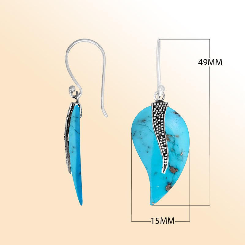 “Turquoise leaf drop earrings with sterling silver wave accent – handcrafted artisan Shell jewelry for women”