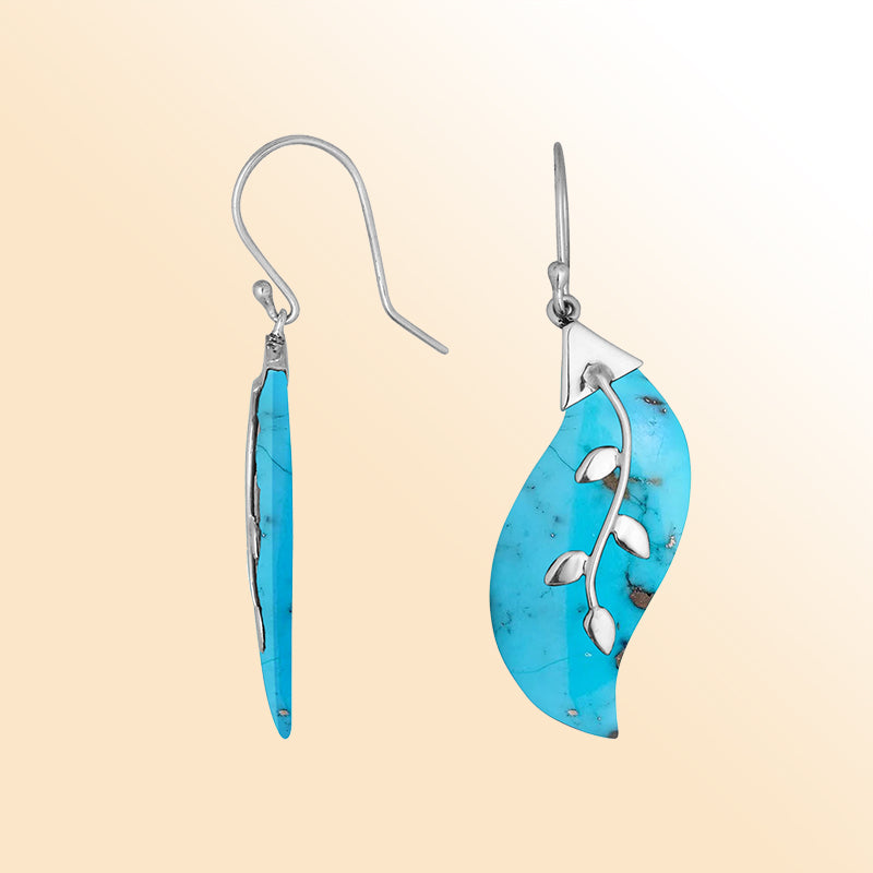 AE-1096-TQ Sterling Silver Fancy Earring With Turquoise Jewelry Bali Designs Inc