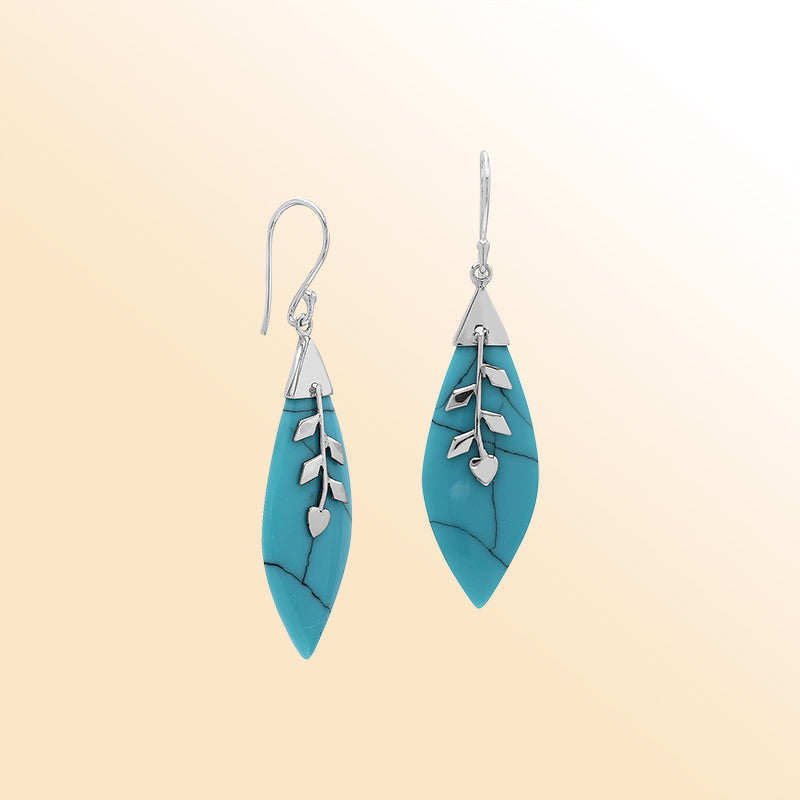 Elegant Silver Leaf Turquoise Shell Earrings