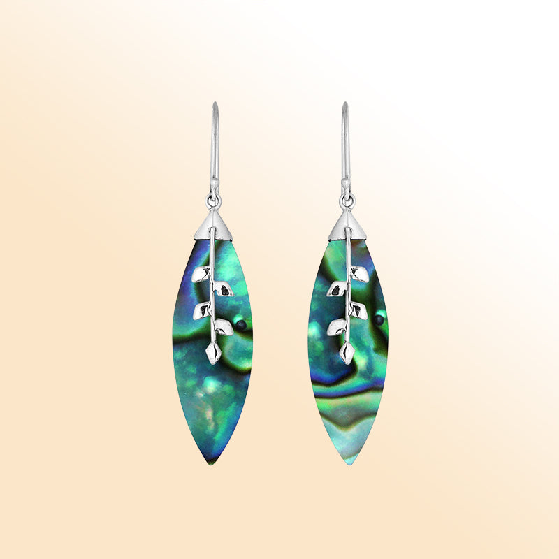 Elegant Sterling Silver Leaf Earrings With Abalone Shell