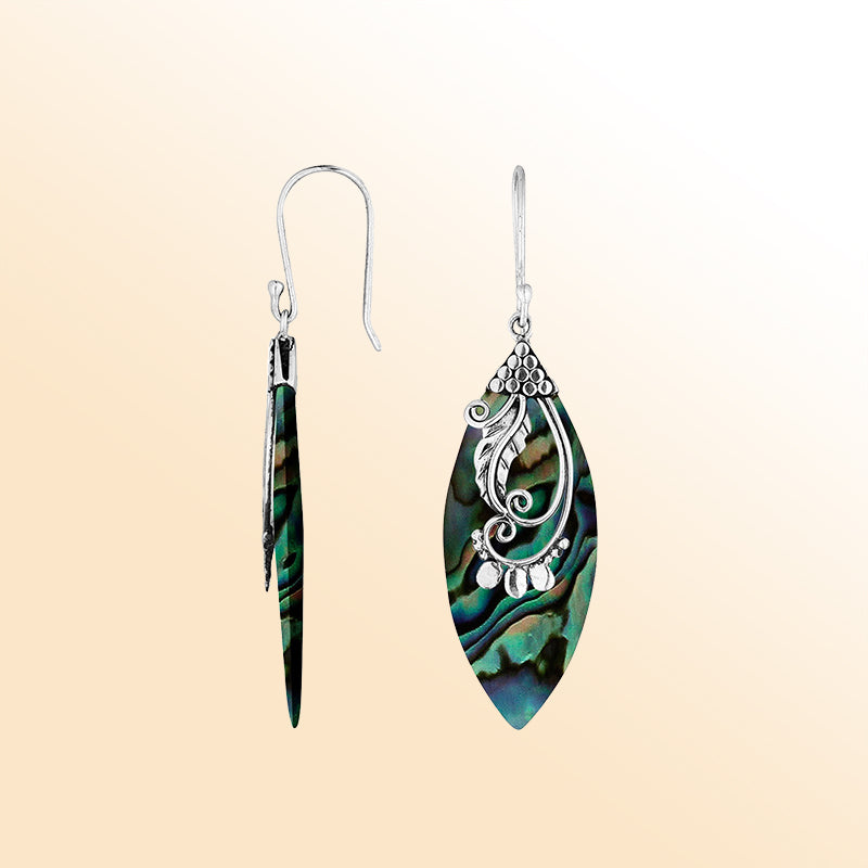 Elegant Sterling Silver Leaf Earrings With Abalone Shell