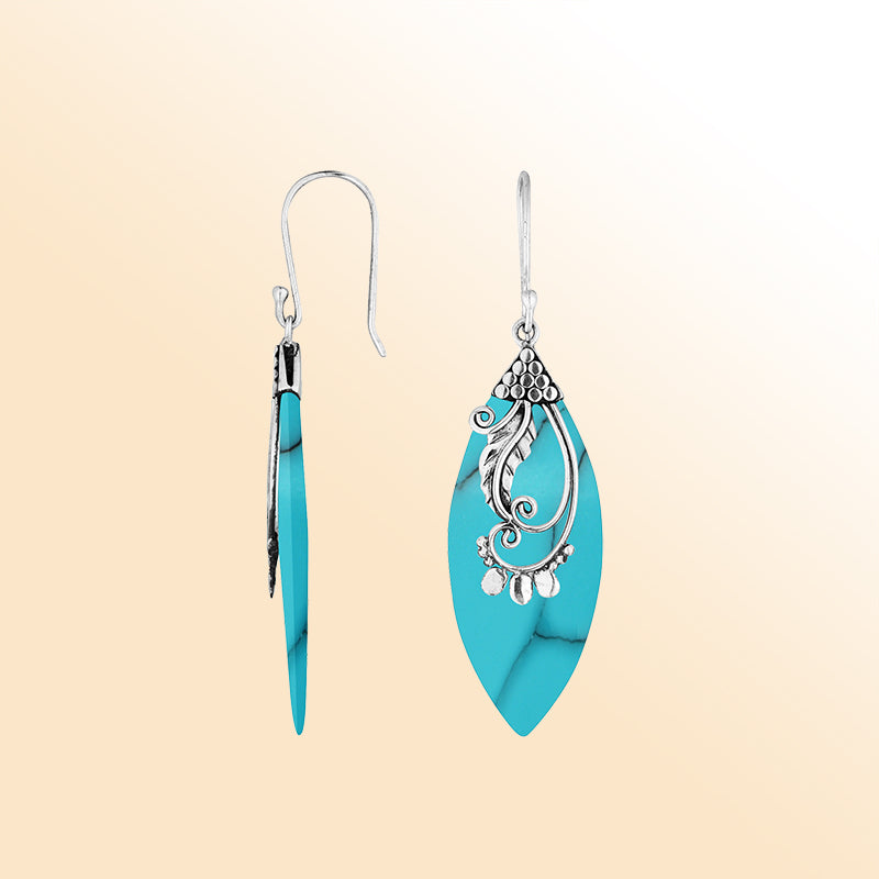 Elegant Sterling Silver Leaf Earrings With Turquoise Shell