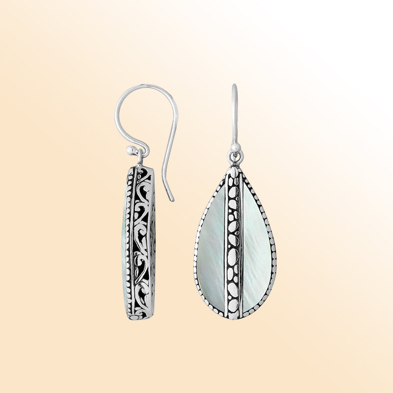 Elegant Mother Of Pearl Silver Teardrop Earrings With Earwire Lock