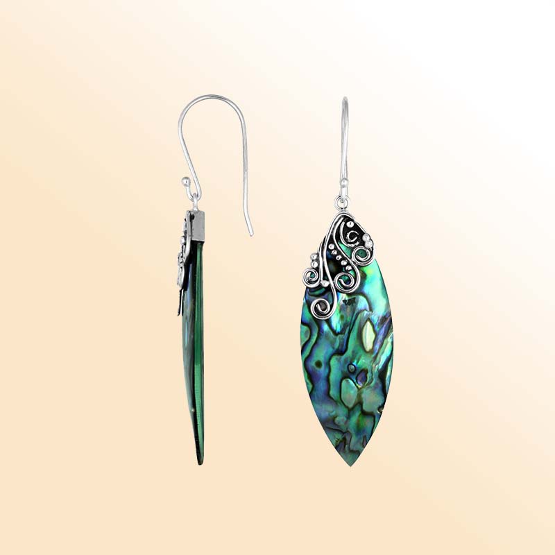 Elegant Abalone Shell Silver Leaf Earrings With Earwire Lock