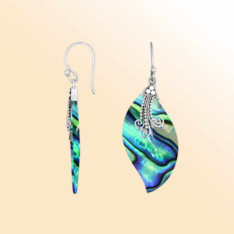 Elegant Abalone Shell Silver Wave Earrings With Earwire Lock