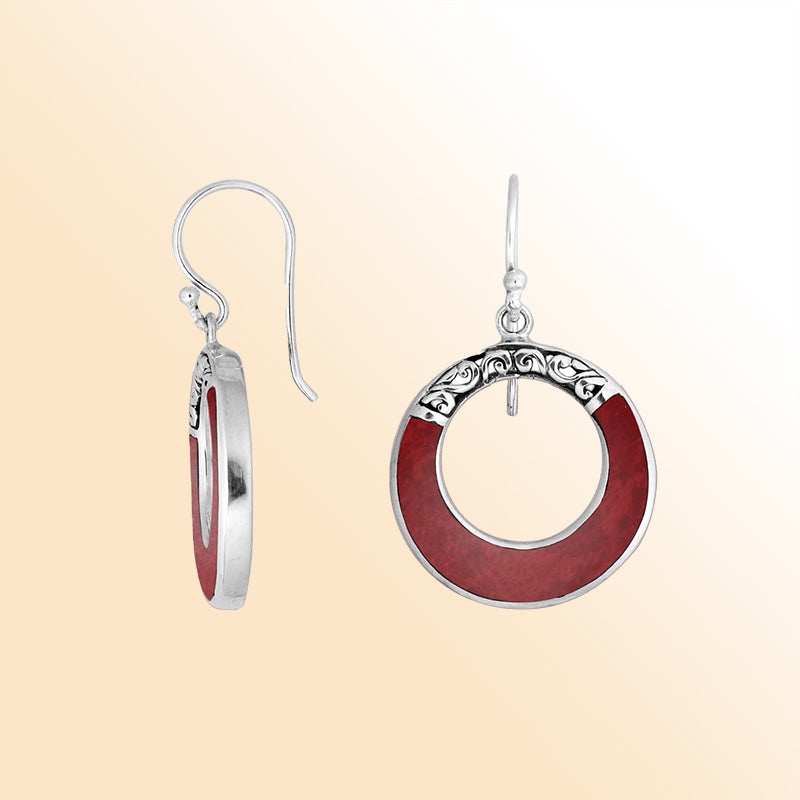AE-1117-CR Sterling Silver Round Shape Earring With Coral Jewelry Bali Designs Inc