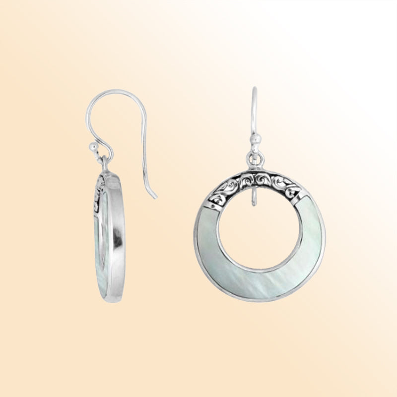 AE-1117-MOP Sterling Silver Round Shape Earring With Mother Of Pearl Jewelry Bali Designs Inc