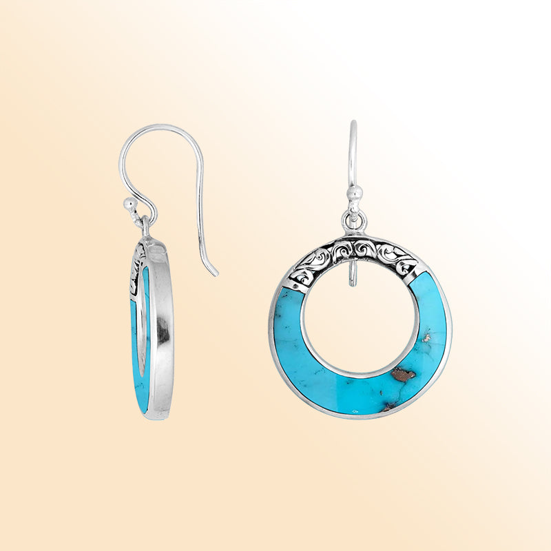 Sterling silver Turquoise Shell round drop earrings with earwire