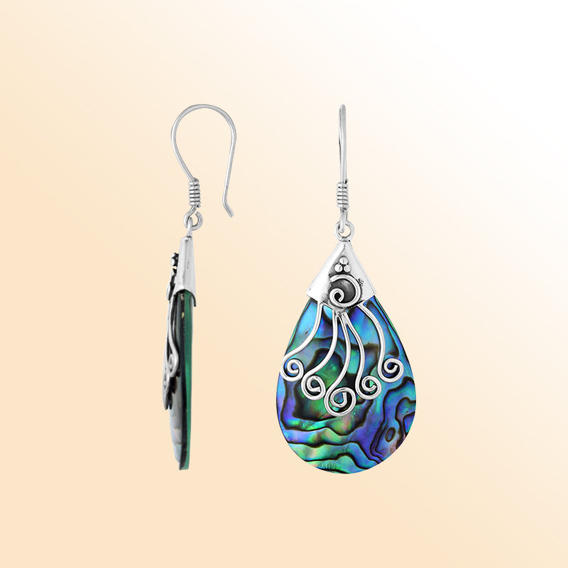 Sterling silver Abalone Shell drop earrings with earwire