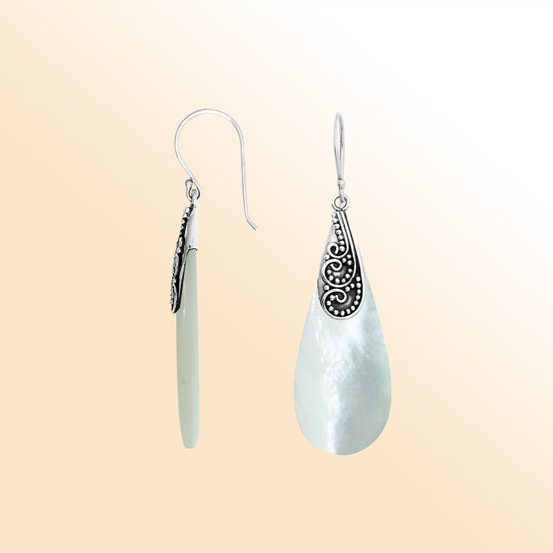 AE-1121-MOP Sterling Silver Fancy Shape Earring With Mother Of Pearl Jewelry Bali Designs Inc