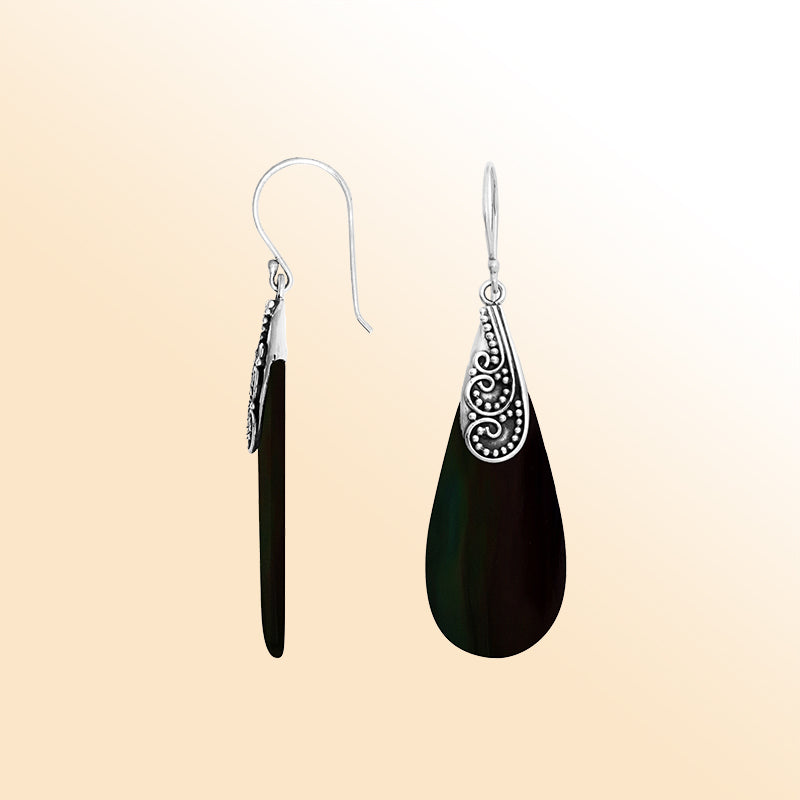 Sterling silver Black Shell drop earrings with earwire