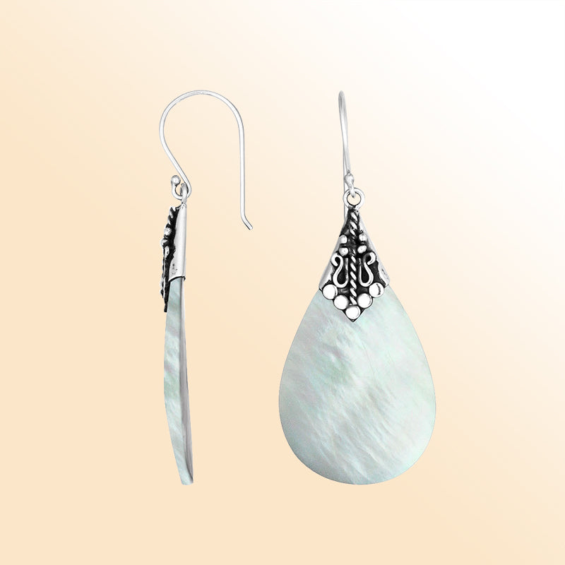 AE-1122-MOP Sterling Silver Pears Shape Earring With Mother Of Pearl Jewelry Bali Designs Inc