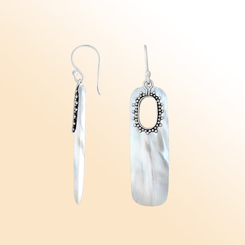 Artistic Mother Of Pearl Sterling Silver Oval Frame Earwire Earrings