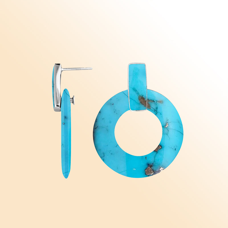 Artistic Turquoise Shell Sterling Silver Round Hoop Push Back Earrings