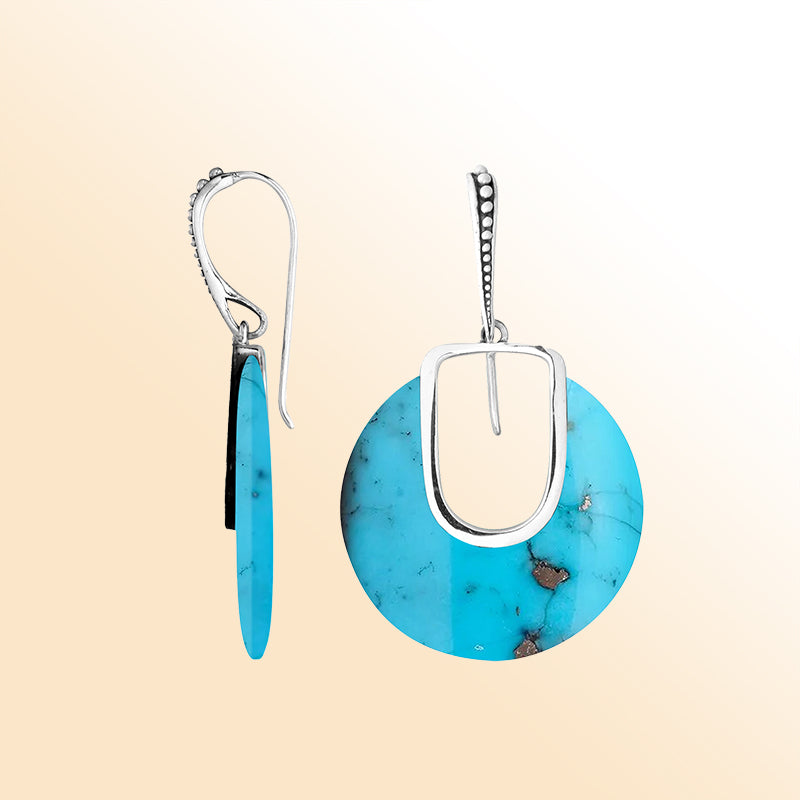 Artistic Turquoise Shell Sterling Silver Round Drop Earwire Earrings
