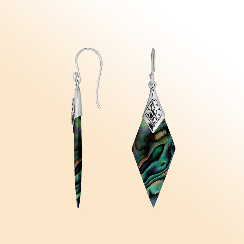 Artistic Abalone Shell Sterling Silver Diamond Drop Earwire Earrings