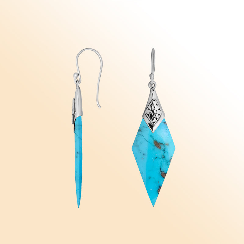 Elegant Silver Turquoise Shell Earrings With Filigree