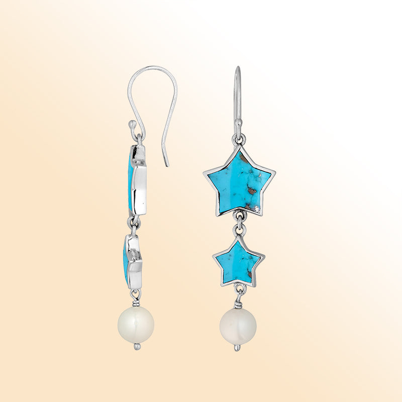 Artistic turquoise star earrings with pearl