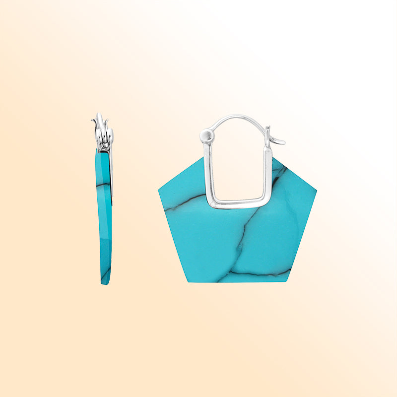 Elegant Turquoise Shell geometric sterling silver hoop earrings