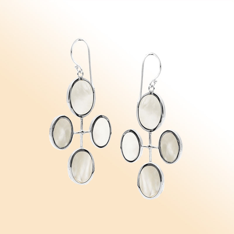 Sterling Silver Artistic Multi-Oval Earrings With Mother Of Pearl