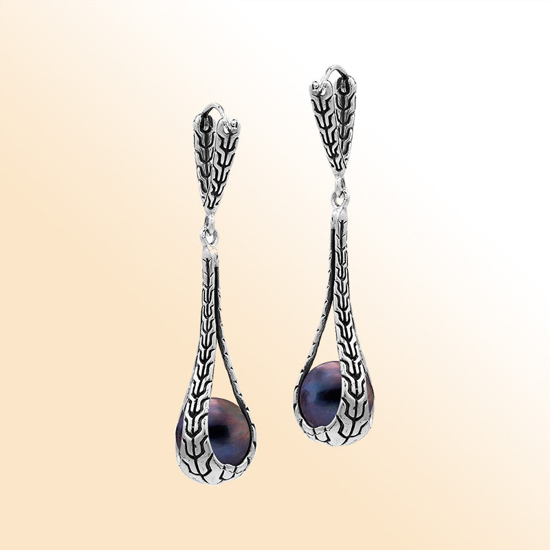 Sterling Silver Artistic Teardrop Earrings With Gray Mabe Pearl