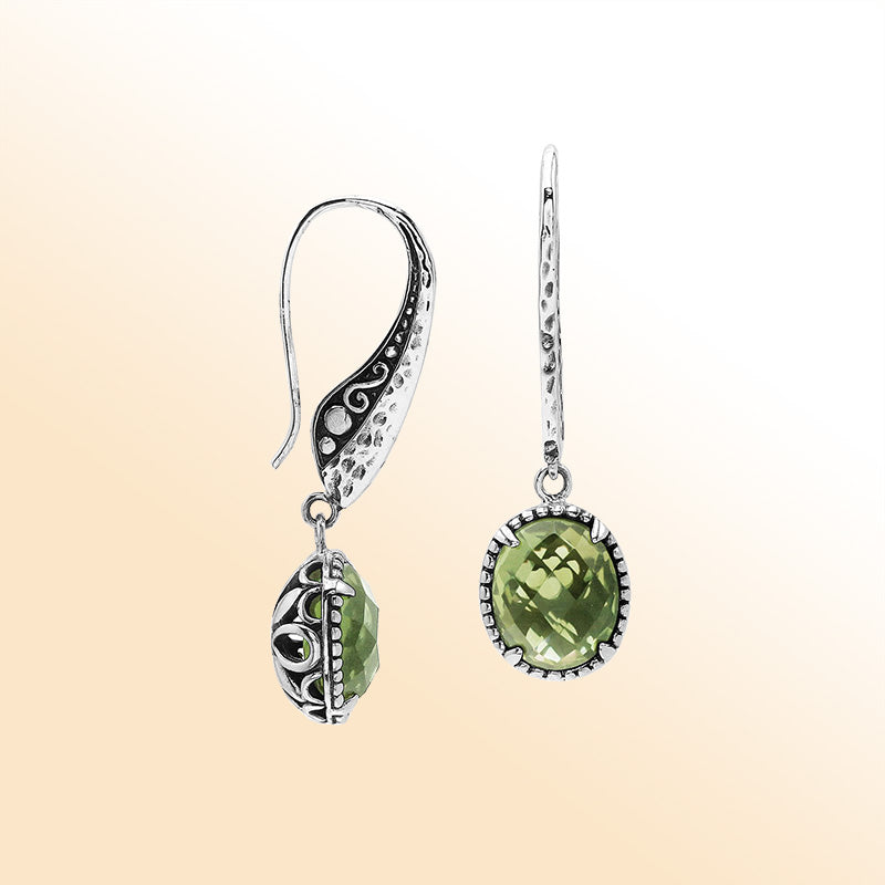 Sterling silver Green Amethyst Quartz artistic filigree earrings