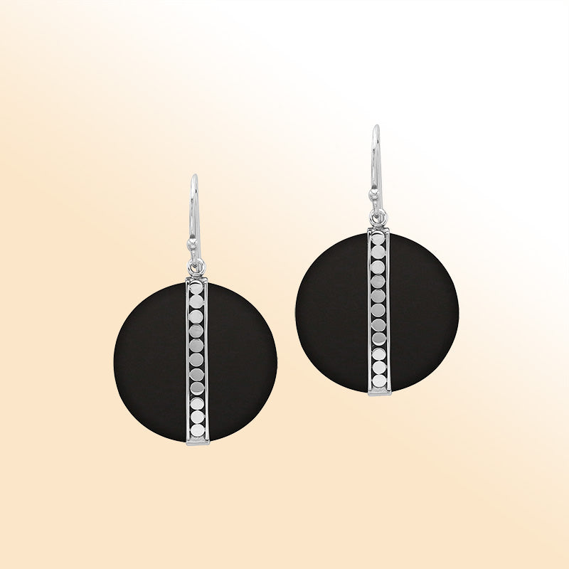Sterling silver Black Shell vertical design earrings