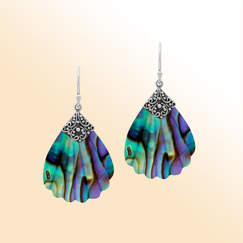 Sterling silver ornate Abalone Shell shell earrings