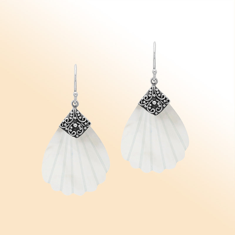 Sterling silver ornate Mother Of Pearl shell earrings