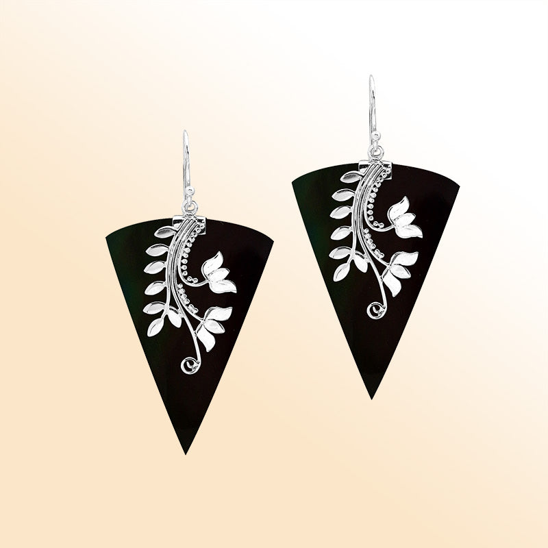 Sterling silver Black Shell drop earrings handcrafted in Bali