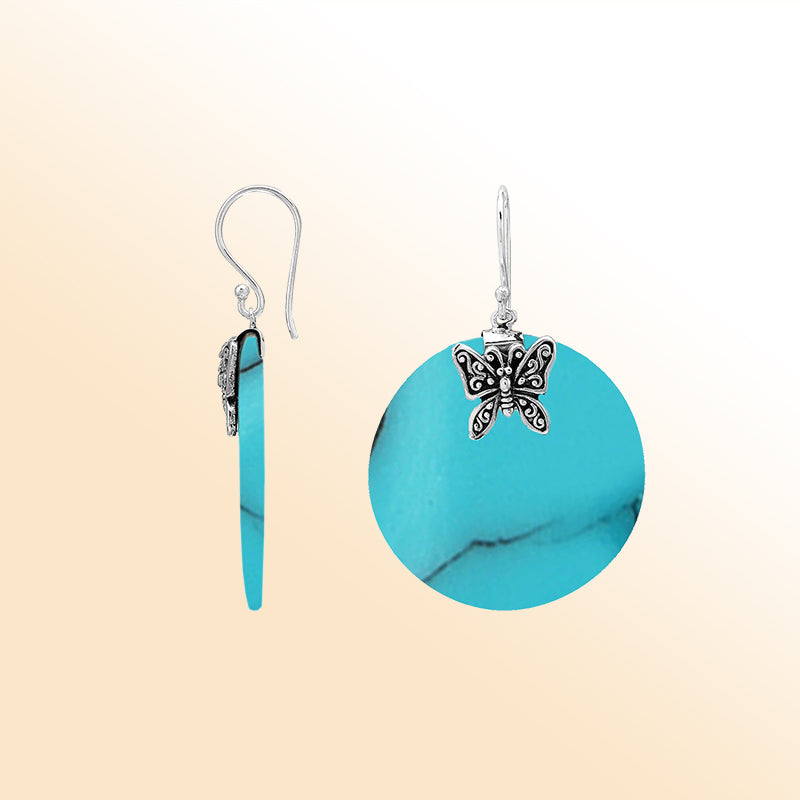 Elegant Turquoise Shell silver earrings with butterfly motif design