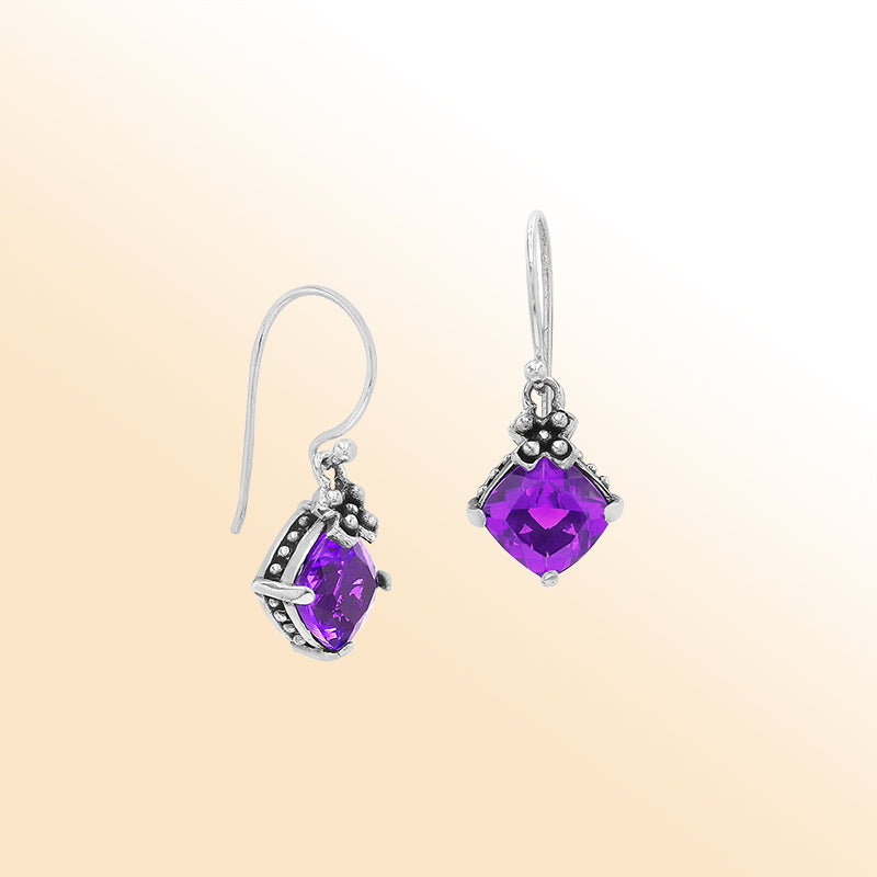 Amethyst Quartz floral-accent Sterling Silver earrings