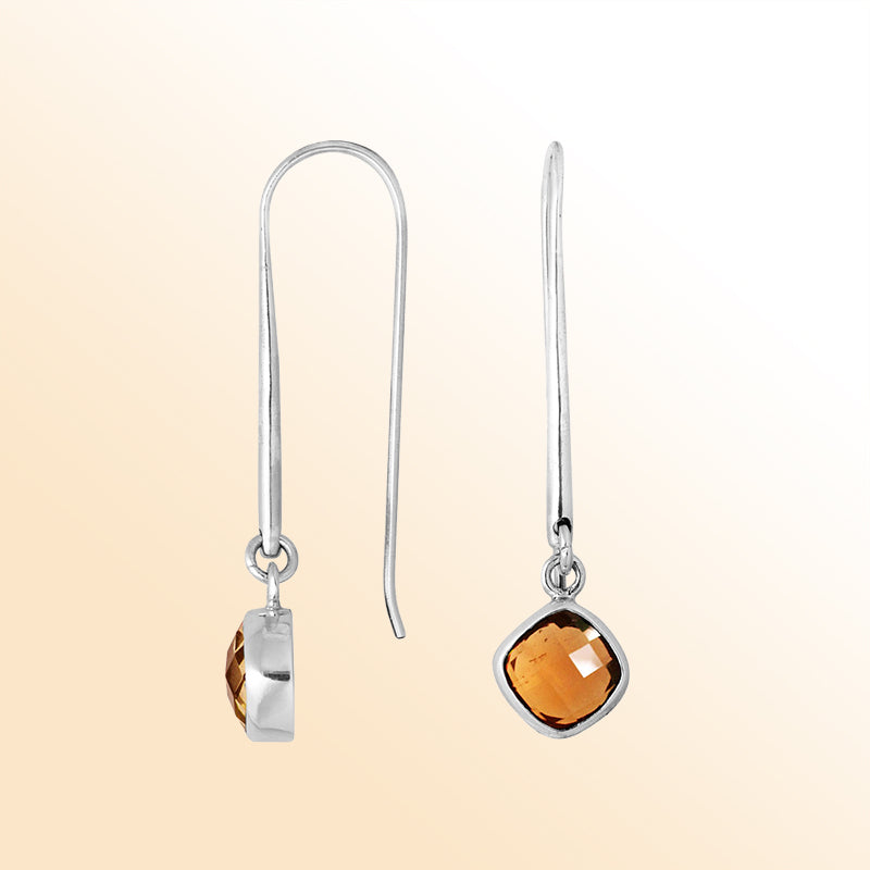 Handcrafted sterling silver earrings featuring glowing Citrine Quartz stone